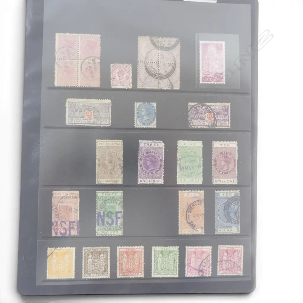 2 PAGES EARLY NZ STAMPS, REVENUE ETC Image 1++