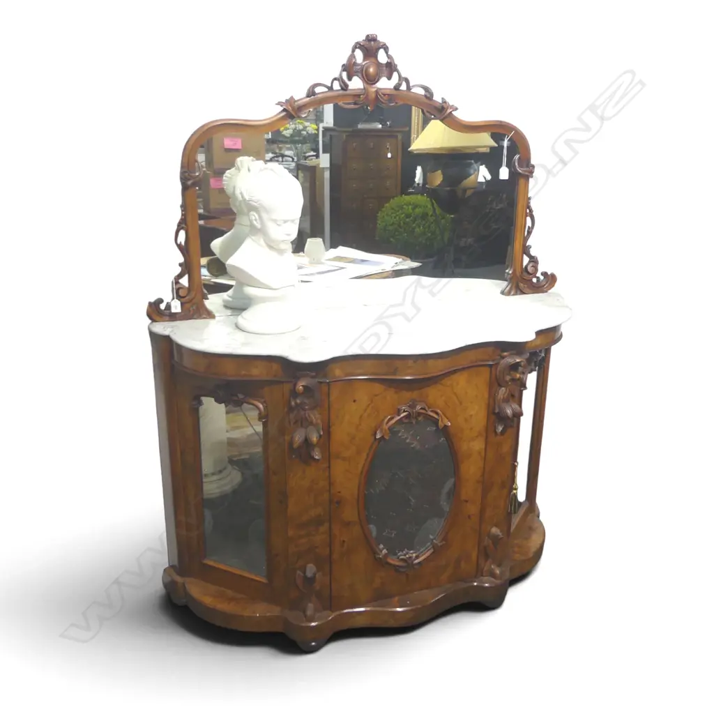 VICTORIAN WALNUT MIRROR BACK CREDENZA 1380x450x1700mm Image 1++