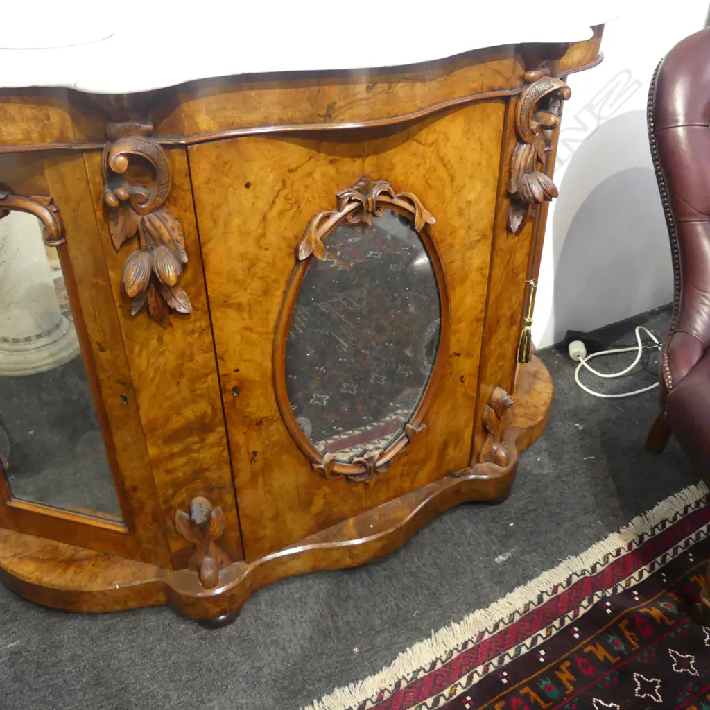 VICTORIAN WALNUT MIRROR BACK CREDENZA 1380x450x1700mm Image 1++