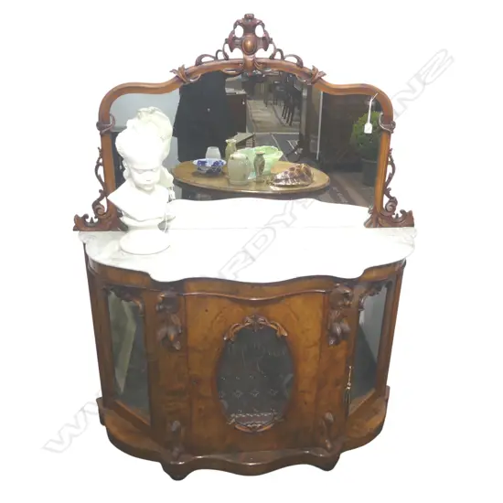 VICTORIAN WALNUT MIRROR BACK CREDENZA 1380x450x1700mm