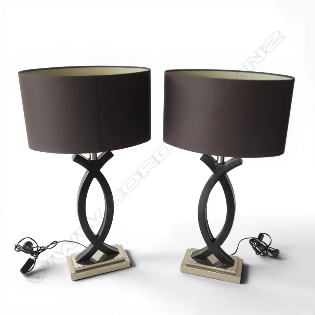 PR EUNICE TAYLOR TALL BLACK CHROME TABLE LAMPS WORKING, H.740MM Image 1++