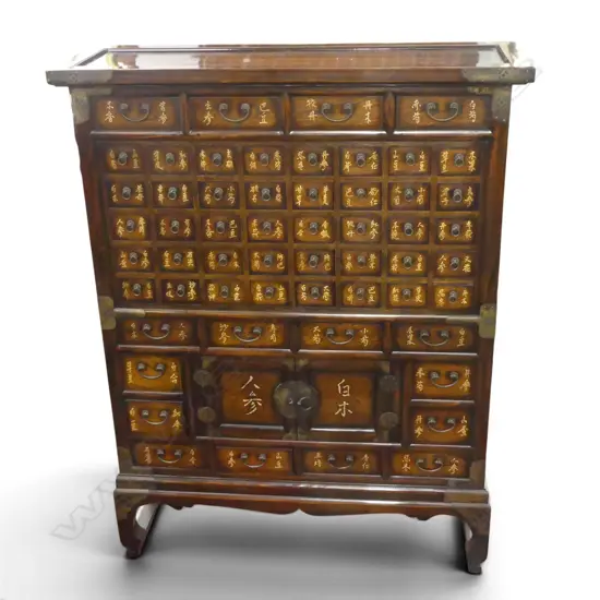 QUALITY CHINESE ELM TALL 56 SMALL DRAWER + 2 door MEDICINE CHEST pierced brass corners 935 x 300 x 1200mm