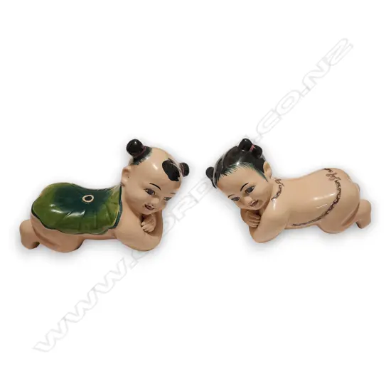 VINTAGE CHINESE HAND-PAINTED PORCELAIN CRAWLING BABY FIGURE OFTEN REFERRED TO AS A "PIANO BABY" 450 x 250H mm