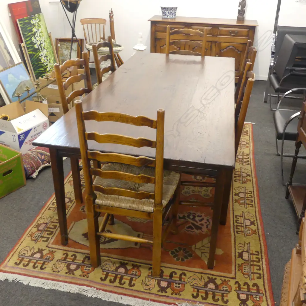 QUALITY PLANK TOP TABLE & 6 LADDER BACK CHAIRS 2200x1000x750mm Image 1++