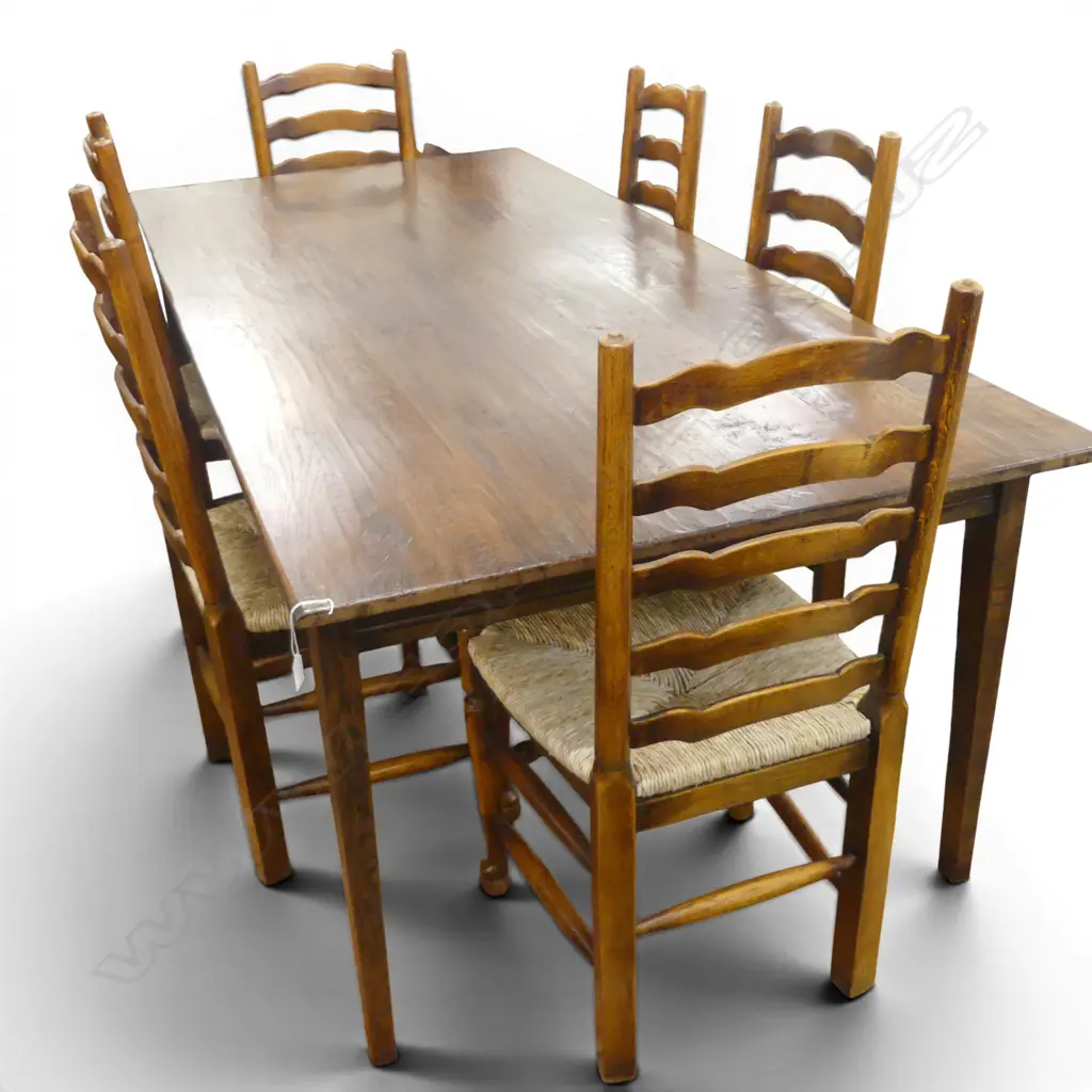 QUALITY PLANK TOP TABLE & 6 LADDER BACK CHAIRS 2200x1000x750mm Image 1++