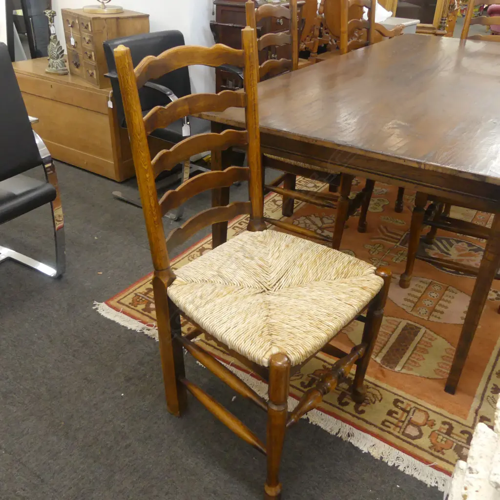 QUALITY PLANK TOP TABLE & 6 LADDER BACK CHAIRS 2200x1000x750mm Image 1++