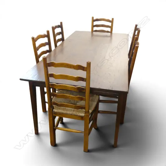 QUALITY PLANK TOP TABLE & 6 LADDER BACK CHAIRS 2200x1000x750mm
