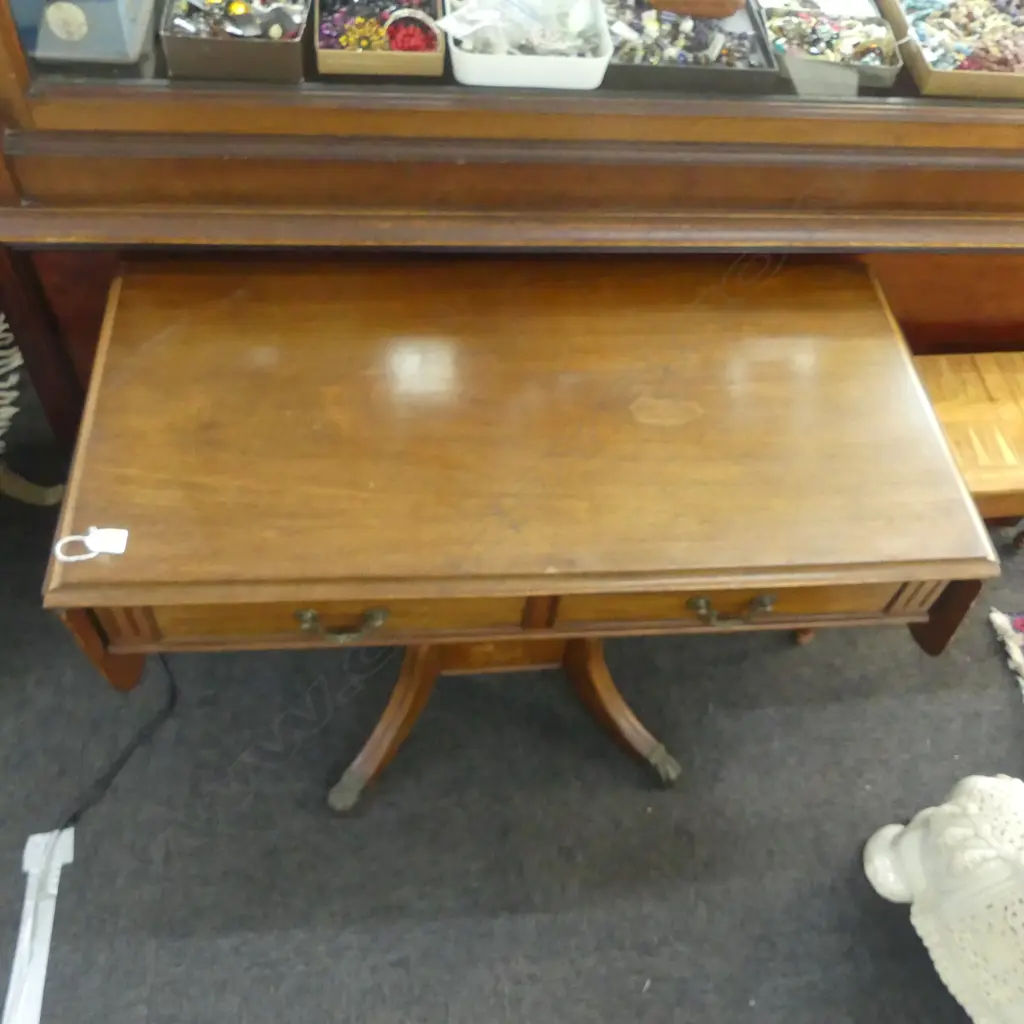 ANTIQUE STYLE SOFA MAHOGANY TABLE INLAID BASE 970 x 500 x 700mm Image 1++