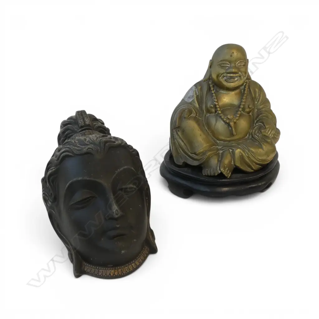 2 METAL BUDDHAS; ON STAND H.190mm + FACE H.215mm Image 1++