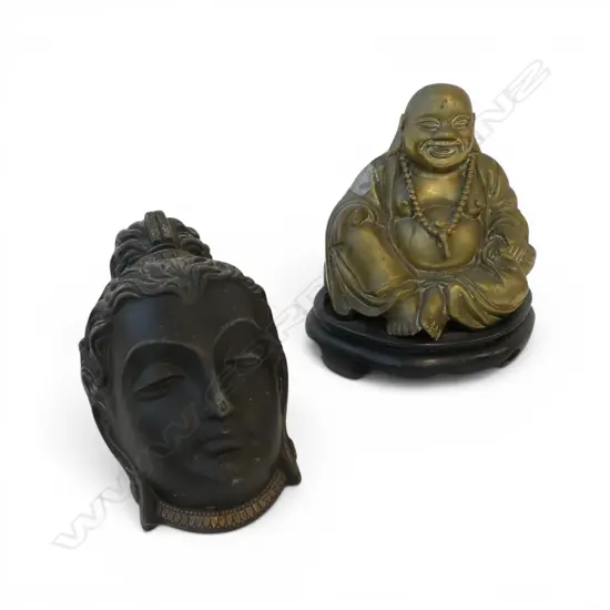 2 METAL BUDDHAS; ON STAND H.190mm + FACE H.215mm