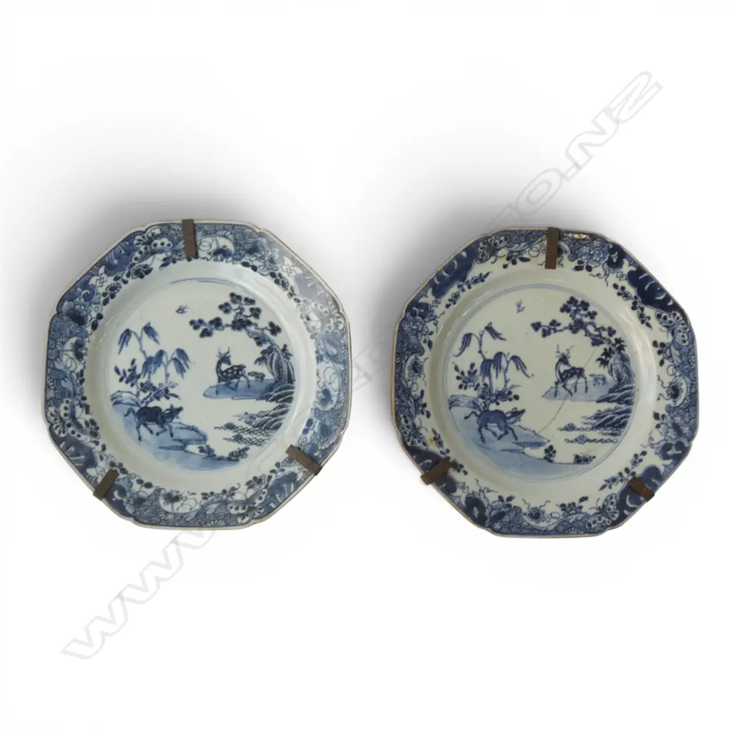 PR ANTIQUE ORIENTAL B/W PLATES 220mm dia 1 w. HAIRLINE Image 1++