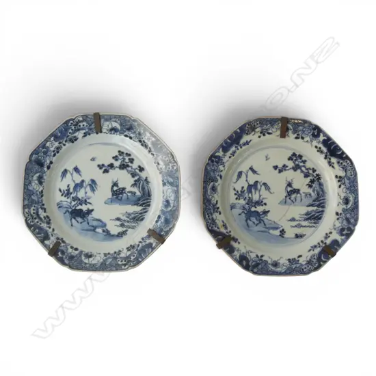PR ANTIQUE ORIENTAL B/W PLATES 220mm dia 1 w. HAIRLINE