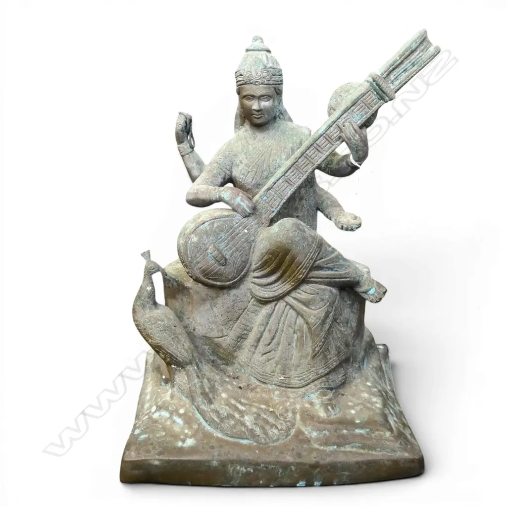 BRONZE; HINDU GODDESS SARAWATI PLAYING STRINGED INSTRUMENT H.430mm Image 1++