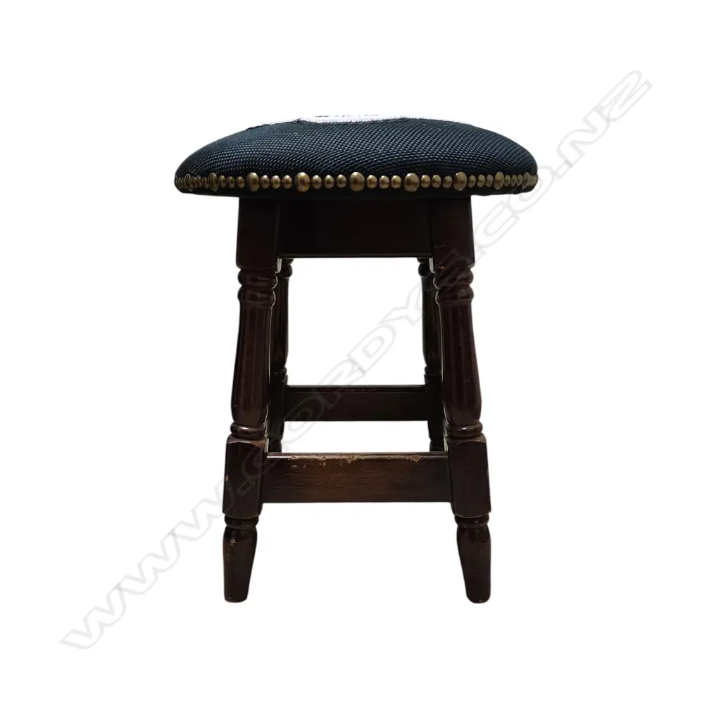 WOODEN STOOL NEWLY UPHOLSTERED W SEQUIN-EMBROIDERED TIGER HEAD 500H mm Image 1++