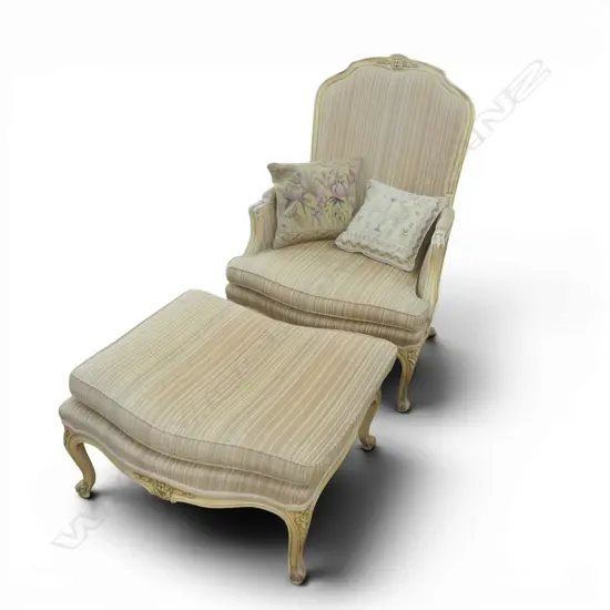 FRENCH STYLE ARMCHAIR & FOOTREST