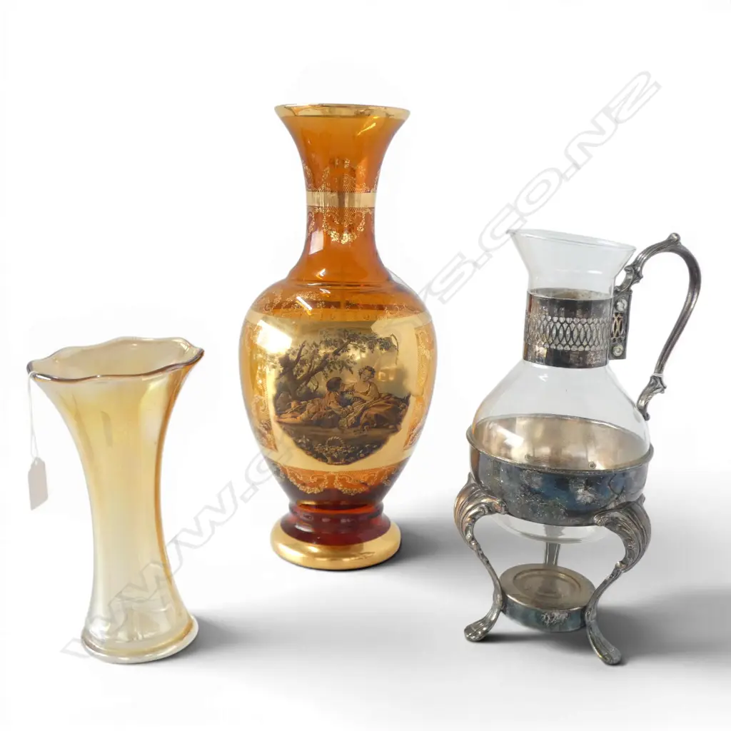 2 GLASS VASES + JUG ON STAND H.430mm Image 1++