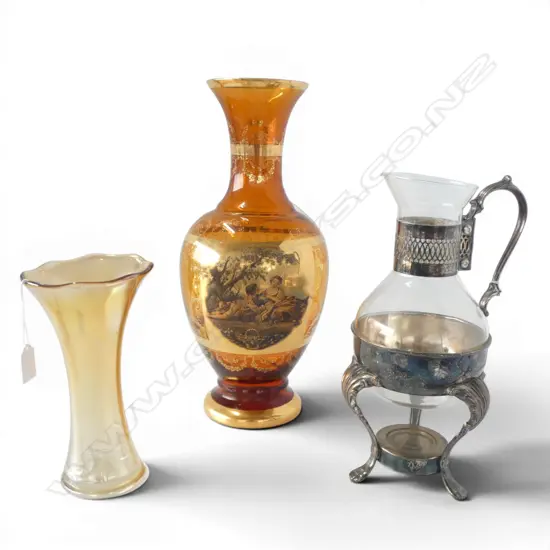 2 GLASS VASES + JUG ON STAND H.430mm
