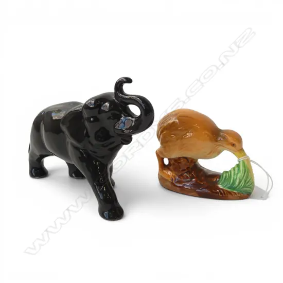 2 CROWN LYNN? ANIMALS; KIWI & ELEPHANT H.115mm