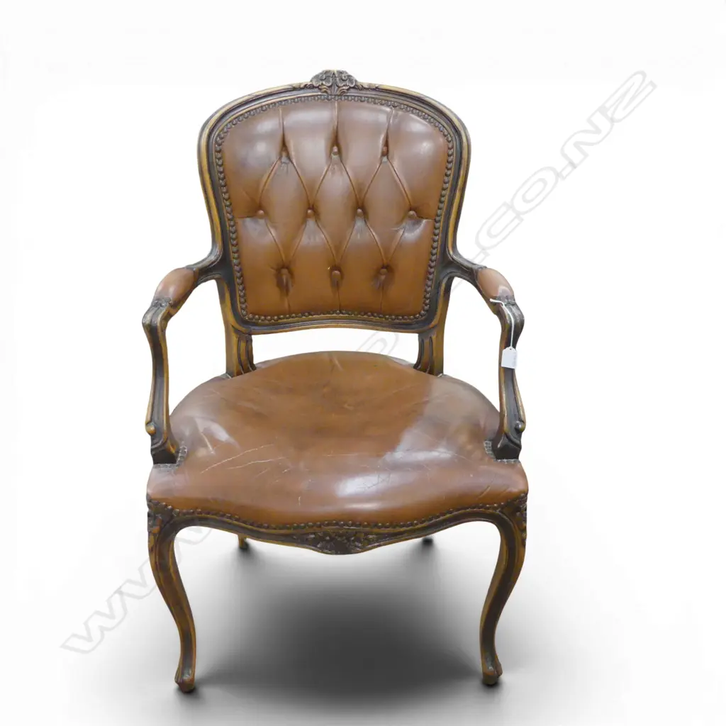 FRENCH STYLE LEATHER ARMCHAIR, BUTTON BACK Image 1++