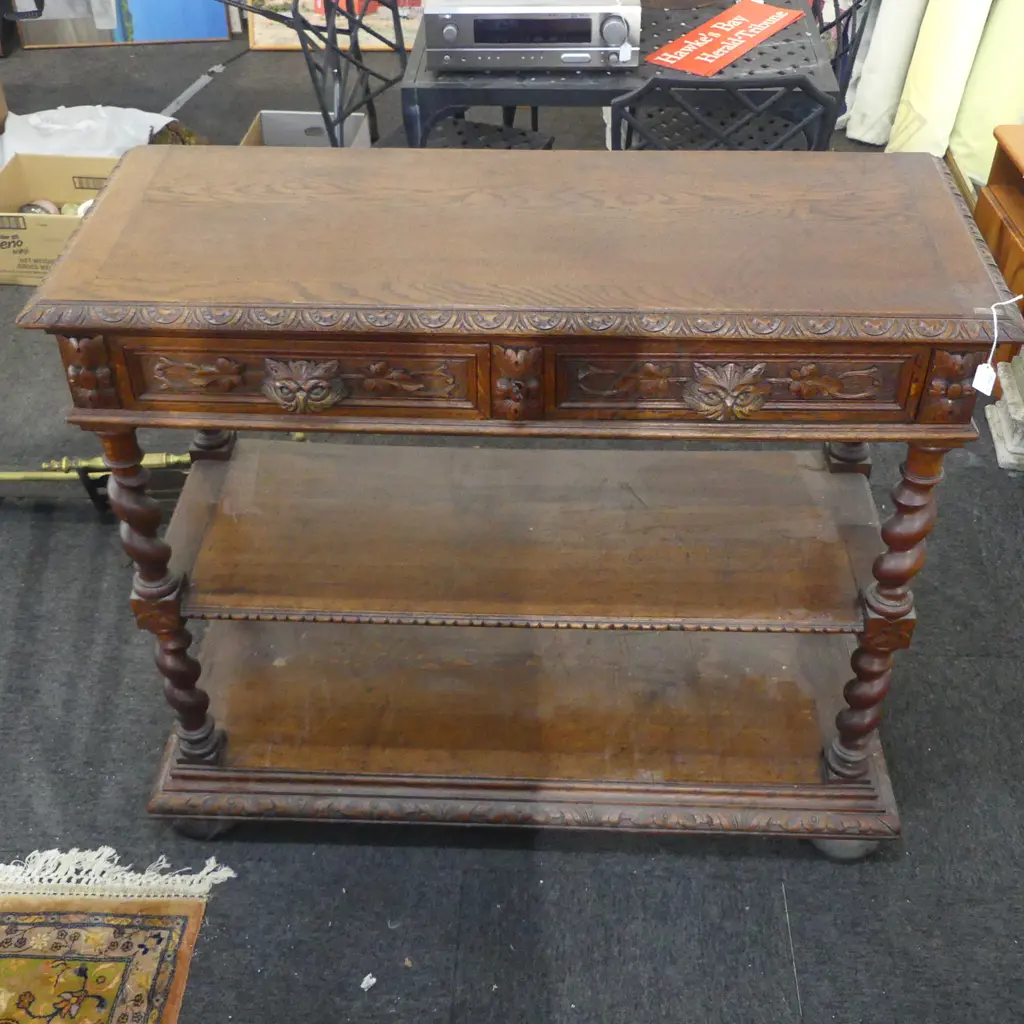 CARVED OAK BARLEY TWIST DUMB WAITER 1140x430x990mm Image 1++