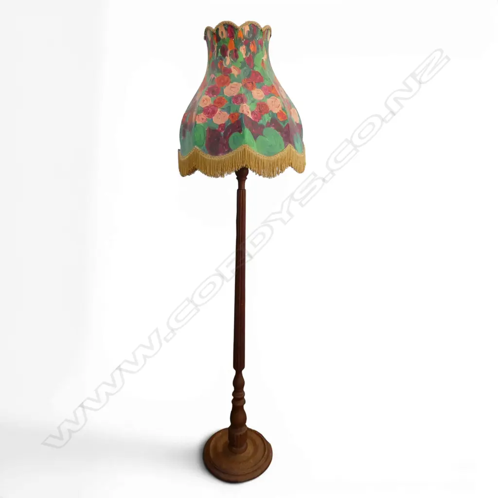 OAK STANDARD LAMP H.1840mm HAND PAINTED SHADE Image 1++