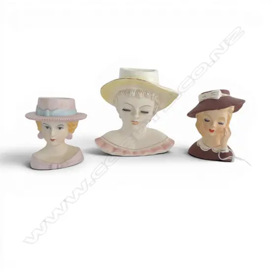3 LADY HEAD VASES H.135mm