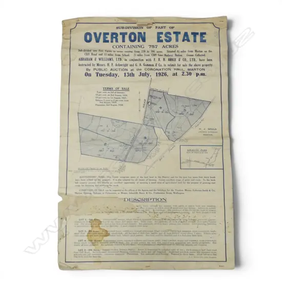 1926 AUCTION POSTER 'OVERTON ESTATE' MARTON