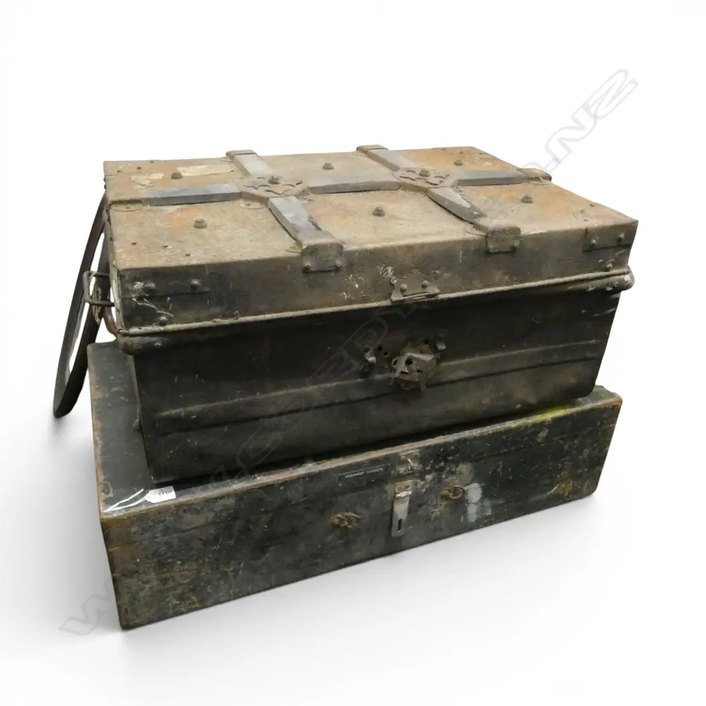 2 TRUNKS; WOODEN W.835mm & STEEL Image 1++