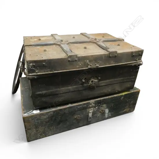 2 TRUNKS; WOODEN W.835mm & STEEL
