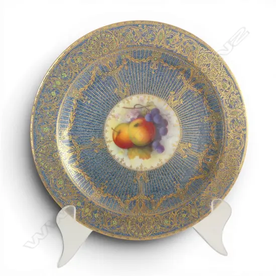 ROYAL WORCESTER GILDED FRUIT PLATE SIGNED BY A. SHUCK, d.(220mm)