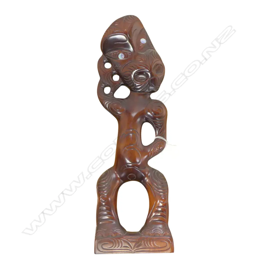 MAORI TEKOTEKO CARVING, H.470mm, signed HEKE Image 1++