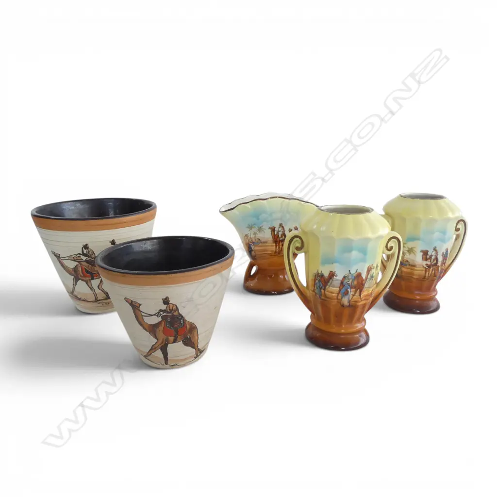 2 GERMAN DESERT SCENE VASES + 3 CZECH POTS H.140mm Image 1++