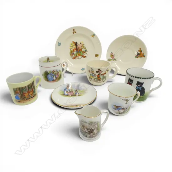 6 PCES CHILDRENS CHINA; BESWICK DISNEY TRIO, 2 MUGS, GRIMWADES PETER RABBIT C/S, MUG & JUG