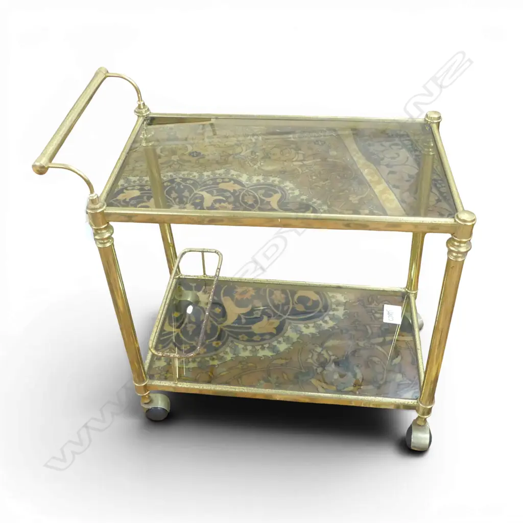 DRINKS TROLLEY; BRASS & GLASS W.750mm Image 1++