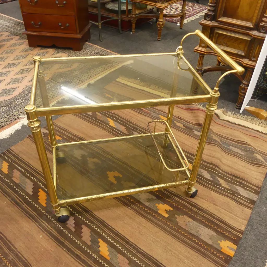 DRINKS TROLLEY; BRASS & GLASS W.750mm Image 1++
