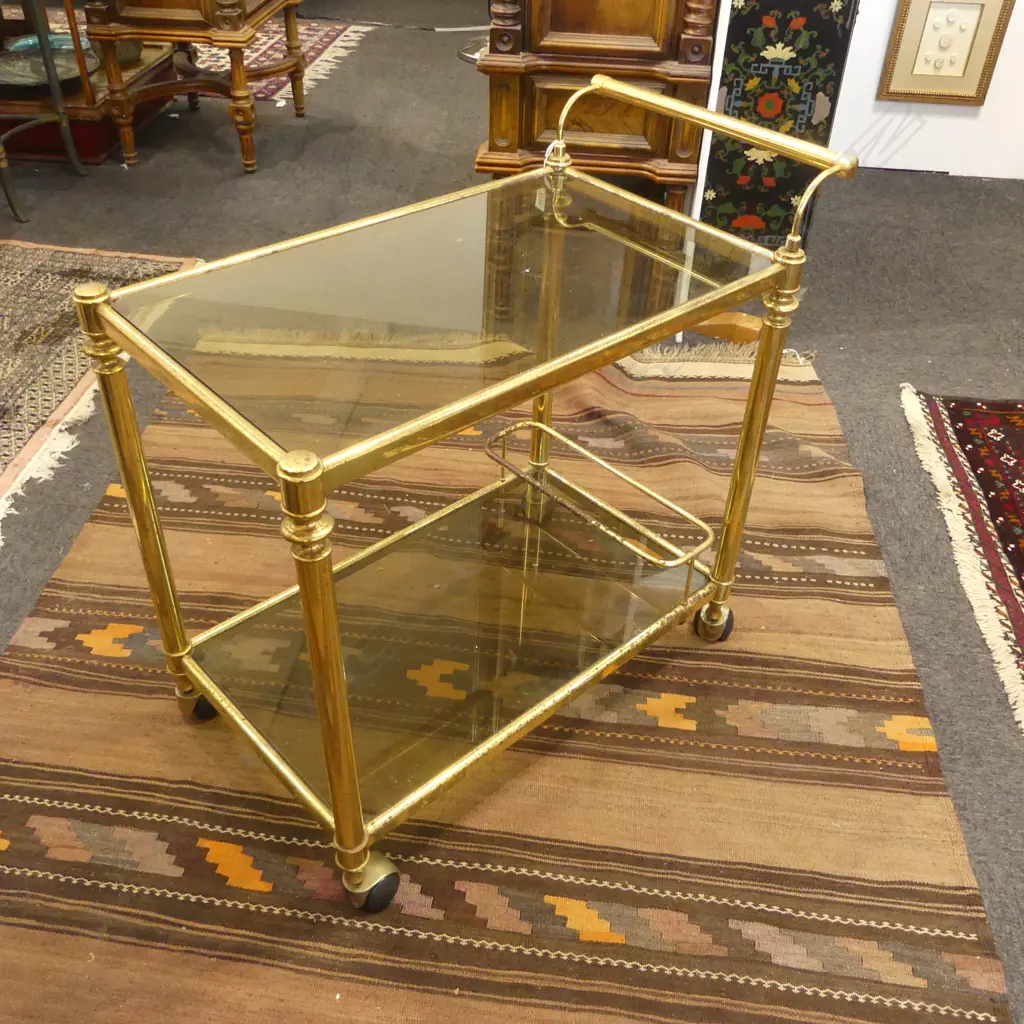 DRINKS TROLLEY; BRASS & GLASS W.750mm Image 1++