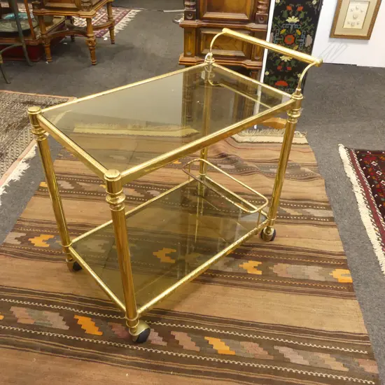 DRINKS TROLLEY; BRASS & GLASS W.750mm