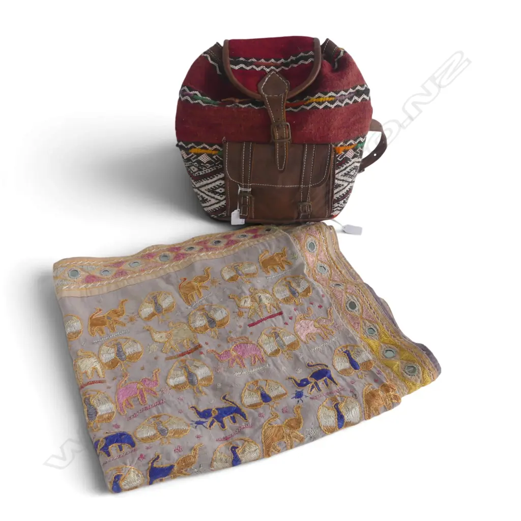 LEATHER KILIM BACKPACK + PEACOCK ELEPHANT EMBROIDERY  Image 1++