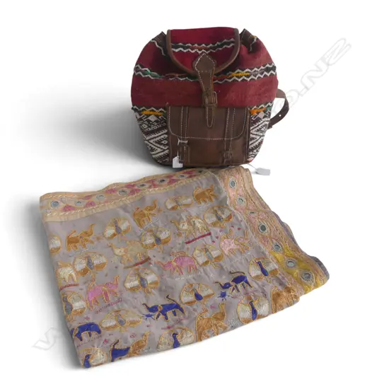LEATHER KILIM BACKPACK + PEACOCK ELEPHANT EMBROIDERY 