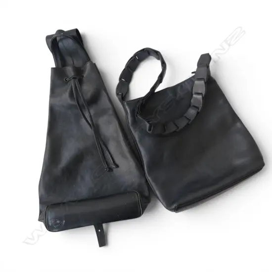 2 BLACK LEATHER HAND BAGS, ONE ZAMBESI (STRAP REPAIRED), OTHER POSSIBLY BUT NO LABEL (LINING WORN)