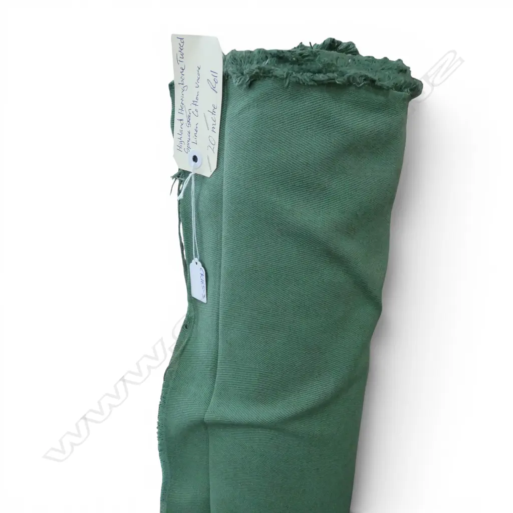 FABRIC BOLT; HIGHLAND HERRINGBONE TWEED SPRUCE GREEN, LINEN COTTON, 20M Image 1++