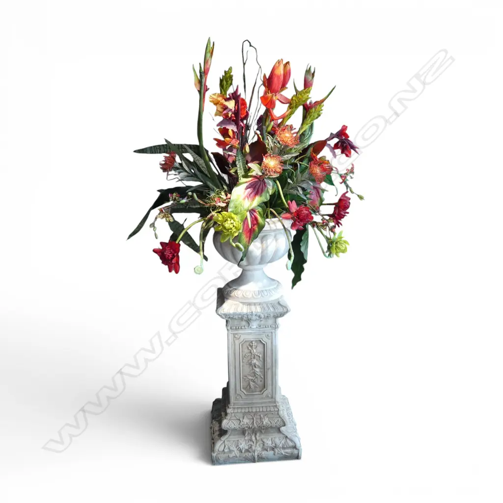 LARGE FIBERGLASS URN ON CONCRETE  PILLAR BASE H1320MM Image 1++