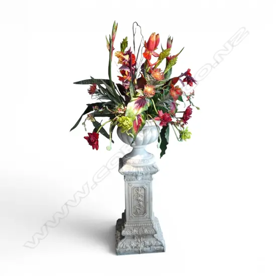 LARGE FIBERGLASS URN ON CONCRETE  PILLAR BASE H1320MM