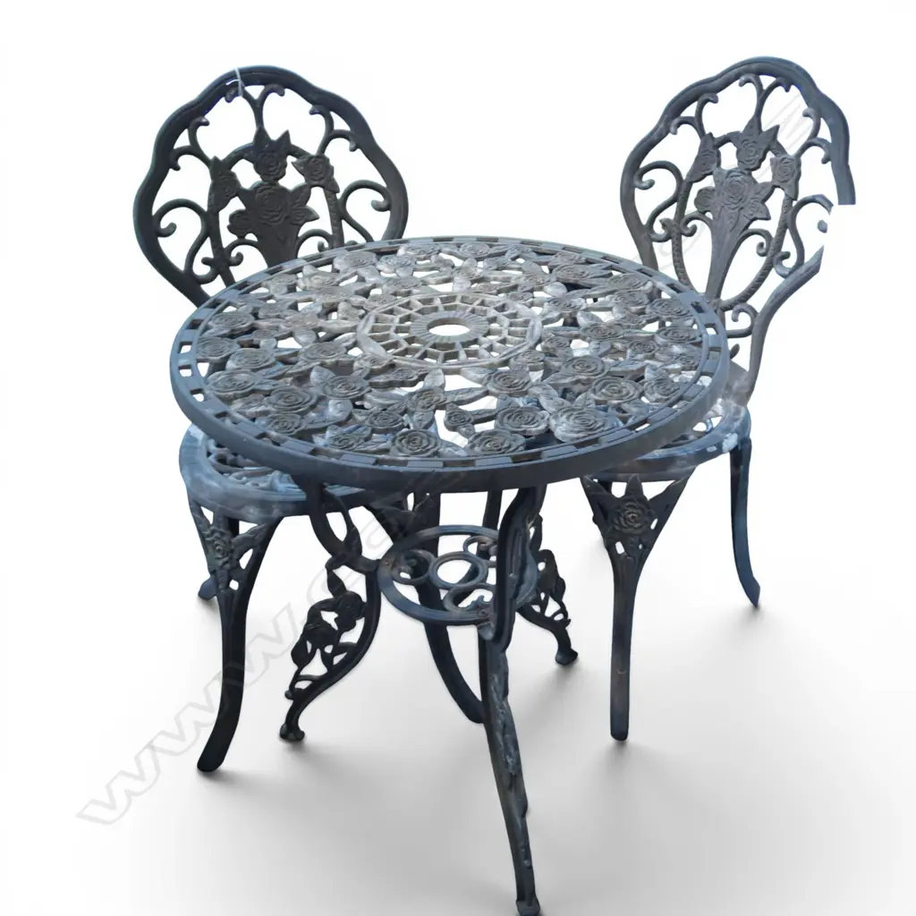 3 PCE METAL PATIO SET; TABLE + PR CHAIRS Image 1++