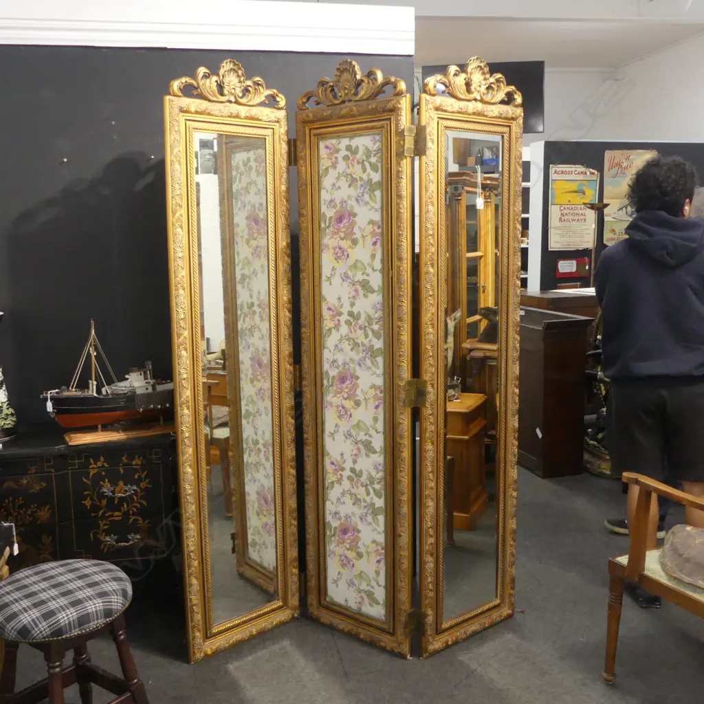 3 PANEL MIRRORED SCREEN, GILT FRAME 2120x515mm Image 1++