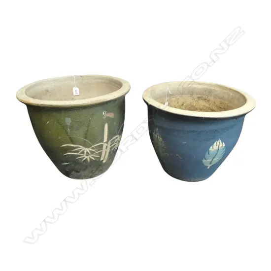 2 GARDEN POTS bamboo and leaf decoration H.300mm