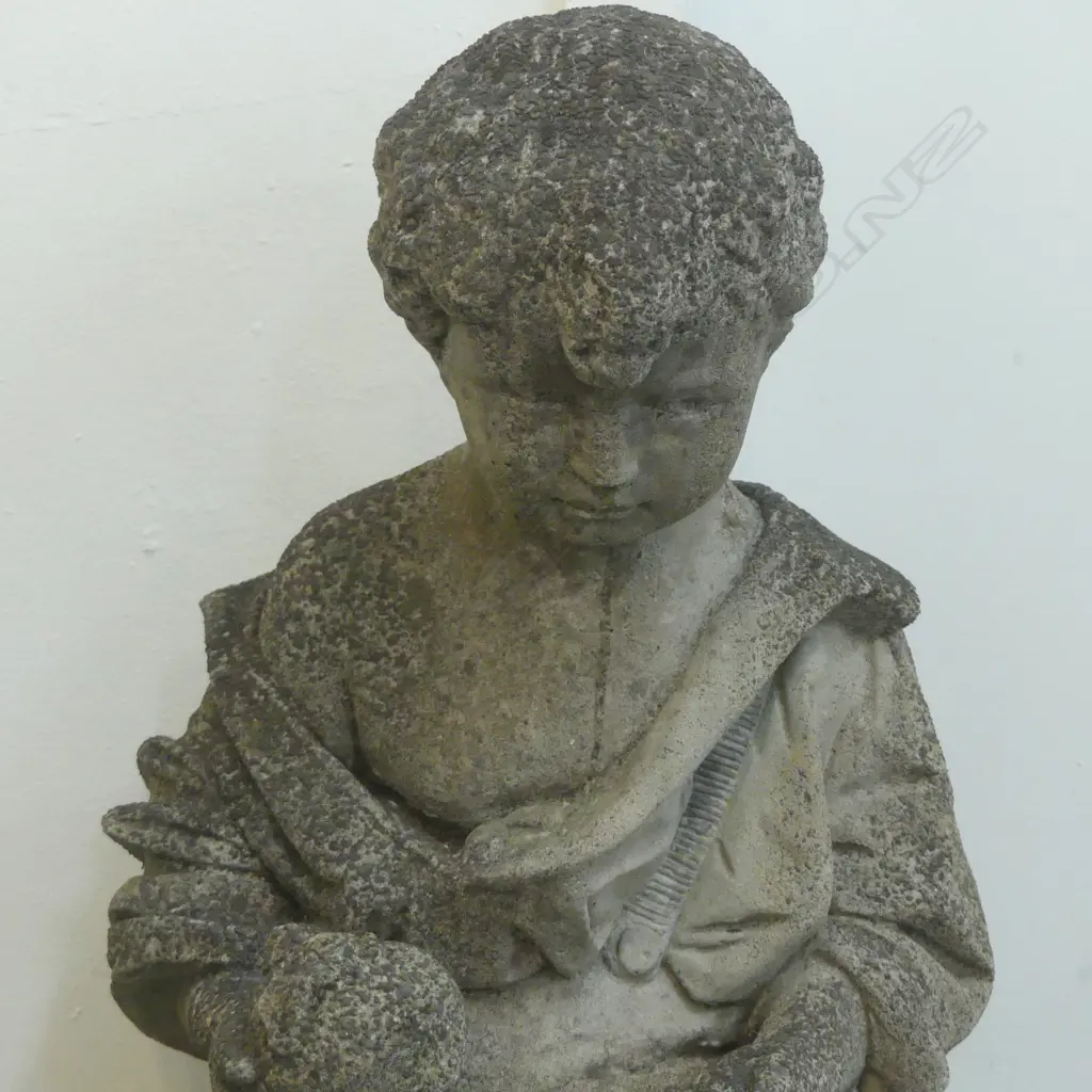 CONCRETE STATUE OF A BOY ON PLINTH H1220MM Image 1++