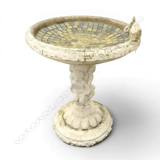 2 PART CONCRETE BIRD BATH - TILED BASIN H.670mm