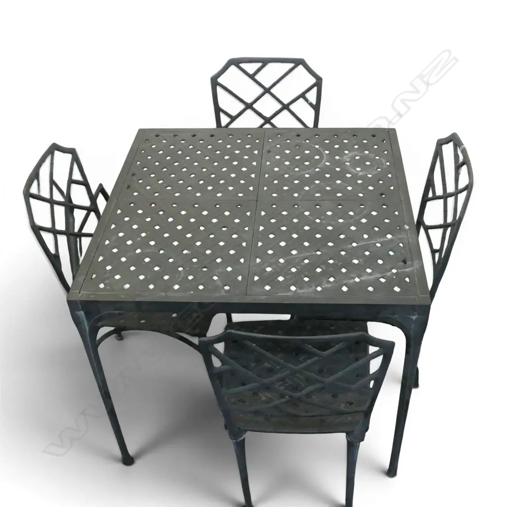 BLACK METAL PATIO TABLE 890x890mm & 4 CHAIRS Image 1++