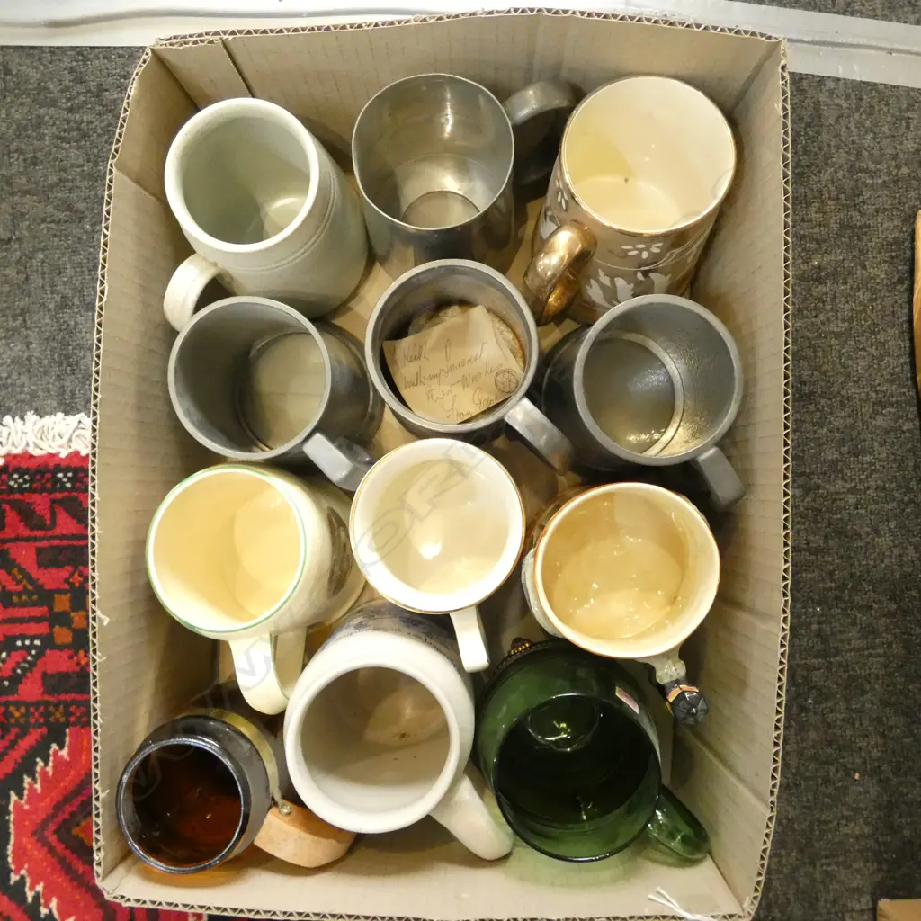12 ASSORTED CHINA GLASS ETC BEER MUGS Image 1++